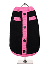 Black & Pink Mod Sweater - Urban Pup's 1960s Mod stripe panel cardigan conjures up images of 1960s style. This cool knit pullover cardigan celebrates the revival of this cool style. Cute purple faux buttons work perfectly against the classic black wool blend fabric. A truly stylish Autumnal Vintage inspired pullover cardigan...