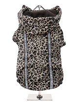 Leopard Print Rainstorm Rain Coat - Our new Leopard print Rainstorm Rain coat will protect your dog from the rain and with it's hi-visibility stripe will help them be seen. The adjustable draw string hood will keep the raincoat snug to your dogs face and a drawstring on the hem will allow you to get a nice tight fit to keep the body w...