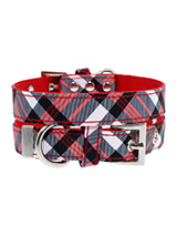 Red & White Plaid Fabric Collar - Our Red & White Plaid Tartan Collar is a traditional design which is stylish, classy and never goes out of fashion.. It is lightweight and incredibly strong. The collar has been finished with chrome detailing including the eyelets and tip of the collar. A matching lead, harness and bandana are avail...